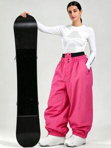 1pc Women's Thickened Harem Ski Pants, Loose Wide Leg Fit, Couple Matching Ski Resort Outfit Winter Sports - Hot Pink - View 4