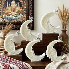 Festival Theme Crescent Moon Scented Candle, Vintage Embossed Carved Moon Shaped Candle, Home Desktop Decor Ornament, Holiday Party Atmosphere Prop, Gift Souvenir - Eastern European Style Moon Scented Candle - View 1