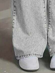 Youth Girl Casual Front Button Pocket Straight Leg Jeans - Grey - View 4