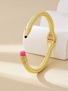 1pc Fashionable Zinc Alloy 3D Pencil Shaped Expandable Bangle Bracelet, Suitable As Back To School, Holiday, Teacher, Student, Couple Gift - Yellow - View 6