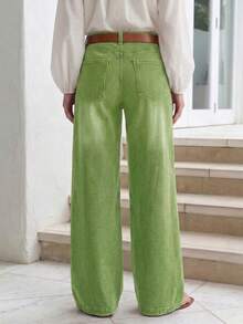 New Women's Multi-Button Wide Leg Casual Jeans - High Quality Denim, Fashionable And Comfortable Spring Fall - Bean Green - View 3