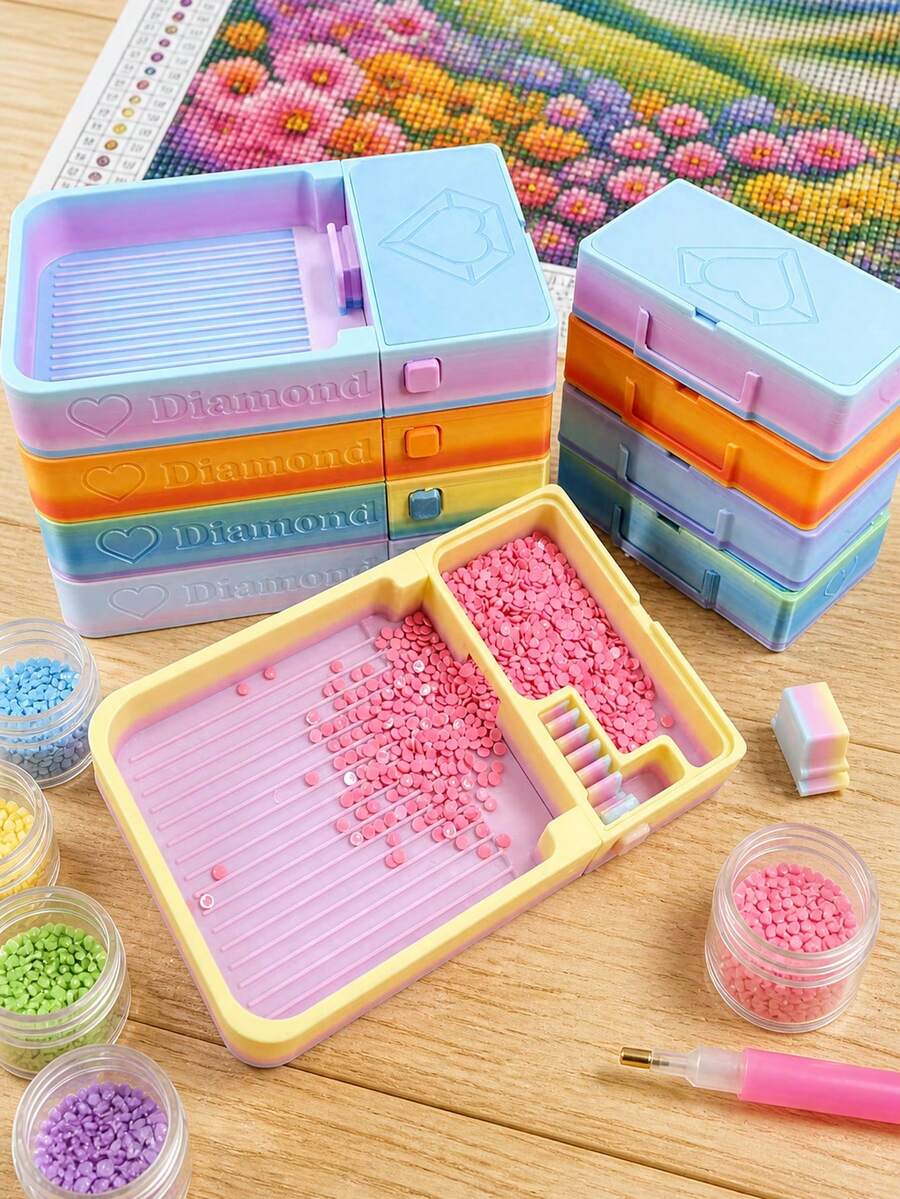 Stackable Diamond Painting Tray With Buckle And Storage Box, Multi-Color Diamond Storage Tray, Leak-Proof Sorting Tray, Diamond Painting Tool Set