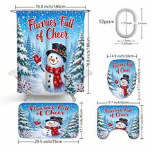 1pc/4pcs Christmas Gentleman Snowman Multi-Functional Bathroom Decor Shower Curtain Set, Free 12 Hooks, Premium Holiday Atmosphere, Bathroom Mat, U-Shaped Rug And Round Toilet Lid Cover, Suitable For All Christmas Scenes Decoration - Gentleman Snowman With Top Hat - View 11