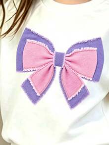 Baby Girls Bowknot Print Crew Neck Sweatshirt And Flare Pants - White - View 5