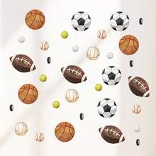 1set Ball Wall Stickers, Including Basketball, Football, Baseball, And Tennis Self-Adhesive Stickers, Suitable For Home Decoration, Room Decoration, And Wall Decoration. Made Of PVC Waterproof Material, Removable - Self-adhesive - View 5