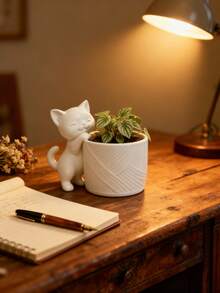 Cute Cat Design Succulent Planter, Resin Cat-Shaped Flower Pot, Desktop Mini Plant Pot, Suitable For Indoor Home Office Desk Decoration, Unique Gift For Cat Lovers - Multiple Styles - View 2