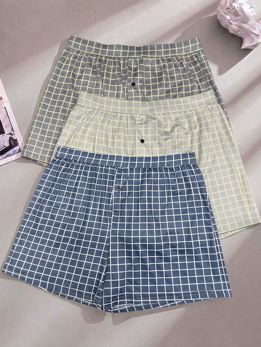 3pcs/Pack Men's Underwear, Soft & Comfortable Striped Pattern Design Loose Boxer Shorts With Button Fly, Suitable For Daily Wear And Vacation