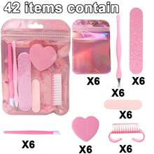 7pcs Manicure & Pedicure Tool Set, Glitter Nail File, Pink Mini File, V-Shaped Dead Skin Scraper, Dead Skin Pusher, Heart-Shaped Polishing Block, Dead Skin & Callus Removal, Nail Filing & Grooming Tools, Salon-Grade Home Portable Travel Manicure Accessory Kit With Storage Bag/Pedicure Tools Salon - Multi-Function Nail Care Set, Travel Portable Set, Daily Use, Nail File, Tool Accessories, Manicure Accessory Tools, Cuticle Care Tools - Baby Pink - View 13