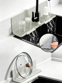 Kitchen Faucet Splash Guard Silicone Mat, Sink Countertop Anti-Stain Draining Mat, Anti-Water Accumulation Design, Easy To Clean, Suitable For Cleaning Tools, Dispenser Bottles, Bottles, Cups - View 15