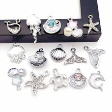 5/20pcs Silvery Ocean Charms Rhinestone Shell Starfish Mermaid Tail Dolphin Jellyfish Pendant For DIY Bracelet Necklace Jewelry Making Findings - Multicolor - View 5