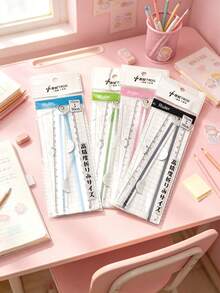 1/4pcs Multi-Color Angle Folding Ruler, Office & Study Drawing Ruler, Straight Ruler For Exams, Back To School Gift, Random Color - Multicolor - View 3