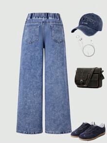 Teen Boys Fashion Casual Y2K Retro Cool Blue Denim Loose Comfortable Straight Leg Jeans - Blue - View 3