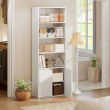 Boekenkast met 4 open vakken en 2 deuren voor woonkamer en kantoor, 59x29x180 cm, wit - A - Bekijken 11