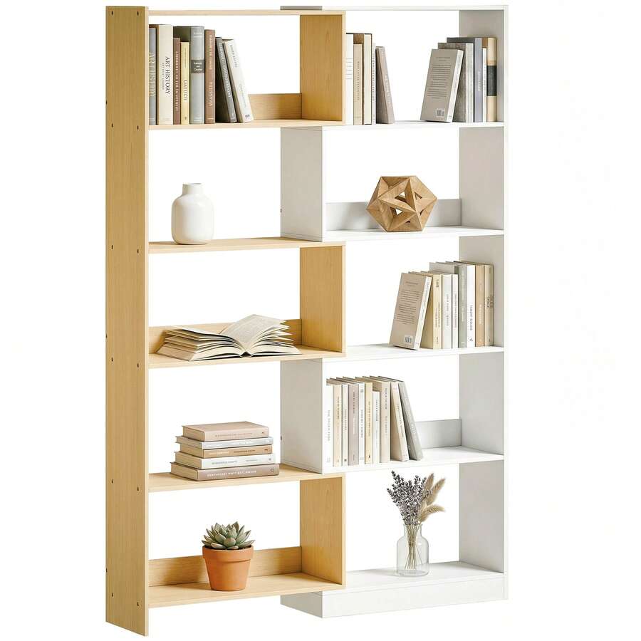 350° draaibare hoekboekenkast met 5 planken, uitschuifbare L-vormige opbergkast, 60-111x24x164cm, eikenhout - A - Bekijken 1