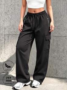 Women's Summer Joggers, Soft Comfortable Breathable Jogging Fitness Sports Long Pants, Cargo Pants, Spring/Autumn - Black - View 2