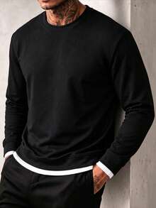ZYNTH BALENO Men's Fashion Autumn/Winter 2pcs Slim Fit Regular Shoulder Crew Neck Long Sleeve T-Shirt, Suitable For Gym, Running, Hiking - Black - View 3