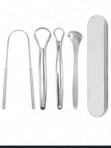 Stainless Steel Tongue Scraper Cleaner, Portable Oral Hygiene Scraper, Eliminates Bad Breath, Freshens Breath, Suitable For Adults, Children, Home - Silver - View 2