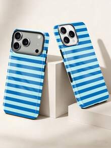1件亮藍幾何條紋二合一手機殼，全包加厚設計，適用於 iPhone 18 Pro Max、17 Pro、16e、16、15、14、13、12 和 11，高端韓風 Y2K 日系極簡 Ins 風格，適合聖誕節、情人節、復活節、婚禮，可作為朋友生日禮物 - 藍色 - 查看 6