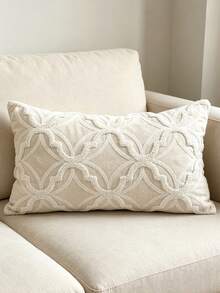 1 buah Sarung Bantal Hias Motif Geometris (Tanpa Isian), Sarung Bantal Bordir, Cocok untuk Sofa, Dekorasi Rumah - Krem - View 4