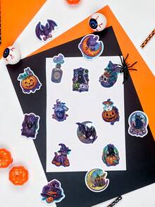 50Pcs Halloween Holographic Cartoon Stickers Dark Style Pumpkin Black Cat Stickers For Laptop Water Bottle Fridge Journal Phone DIY Crafts Stickers - Multicolor - View 5