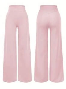 Women's Casual Sports Pants, High Waist Tummy Control Butt Lifting Basic Wide Leg Pants, Suitable For Yoga, Running, Training, Daily Wear - Pink - View 7