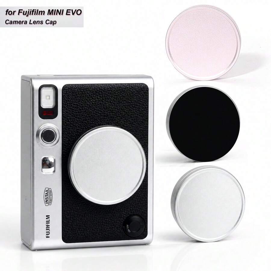 1 buah Tutup Lensa Logam untuk Kamera Fujifilm Mini, Pelindung Lensa Paduan Aluminium Anti Debu dan Anti Benturan dengan Bantalan Lembut di Dalam - Hitam/Perak/Merah Muda - View 1