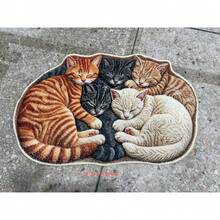 1pc Cute Sleeping Cat Ball Door Mat, Small Rug, Carpet, Runner Rug, Floor Mat, Home Decor, Area Rug, Outdoor Mat, Home Decor, Area Carpet, Bedroom Carpet, Washable Carpet - Multicolor - View 4