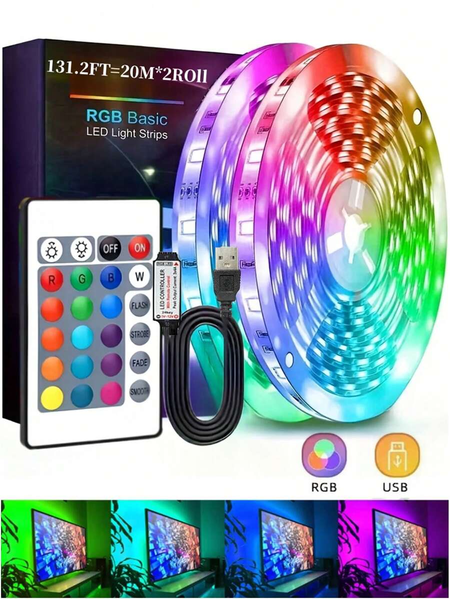 RGB LED Light Strip, Color Changing Adjustable, With Remote Control, USB Powered, Flexible Design, Suitable For Living Room, Bedroom, Party, Holiday, Halloween, Christmas Decoration