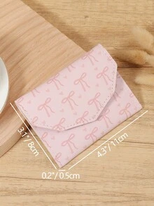 Women's Bow Printed Credit Card Bag, Fashionable Buckle Coin Card Bag, Lightweight And Portable Card Bag, Very Suitable For Outdoor And Travel - Pink - View 8