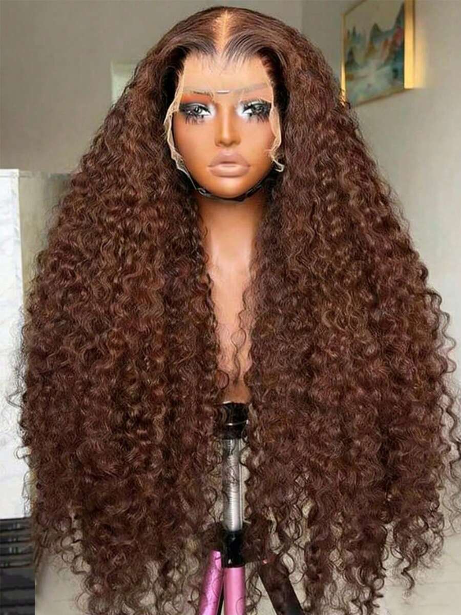 Brazilian Virgin Hair 5*5 Lace Front Wig 4*4 Pre-Cut Hairline Wig Pre-Cut And Bleached Knots Breathable Cap Beginner Friendly Curly Hair Wig Pre-Plucked 13*4 13*6 Lace Front Wig Human Hair Blend Length 8-34 Inches Suitable For Women Brown #4, Halloween
