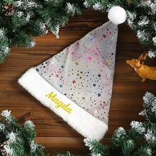 Personalized Embroidered Christmas Hat, Customized Name Adult Style, With Gold Stars - Multicolor - View 8