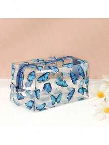 1/2pcs Butterfly Print Transparent Storage Bag, High Aesthetics, PVC Transparent Material, Zipper Closure, Convenient, Suitable For Storing Makeup, Stationery, Short Trips, Travel Organization, Direct View Of Internal Items, Gift For Girlfriend, Mother - A - View 6