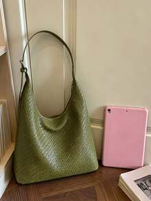Tas Bahu Tenun Minimalis Nicekee, Dilengkapi Klip Kacamata, Tas Ketiak Kapasitas Besar yang Elegan, Cocok untuk Berbelanja dan Bepergian - Hijau - View 12