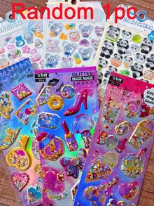 1/4pcs Cartoon 3D Embossed Stickers Colorful Crystal Animal Rabbit Elephant Panda Holographic Shiny Decals For Girls Children Phone Case Decoration - Multicolor - View 10