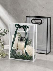 20pcs/10pcs/5pcs Transparent PVC Gift Bags, Simple Transparent Square Tote Bags With Thickened Sturdy Material, Reusable, With Handle Cutout Design For Easy Carrying, Suitable For Birthday Gift Packaging, Wedding Favors, Holiday Gifts, Candy Snacks, Cosmetics, Small Item Storage, Party Gift Packaging, Modern Minimalist Style Transparent Gift Bags, Shopping Bags, Favor Bags, Gift Packaging Bags, Home Storage Bags - Transparent - View 9
