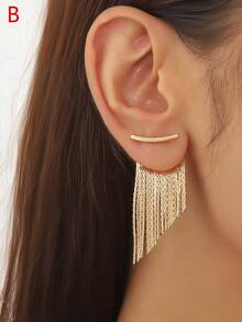 2pcs Elegant Chain Tassel Long Earrings, Suitable For Women's Dates, Parties, Mother's Day Gifts - Yellow Gold - View 15