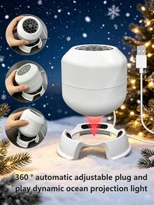 Manual Rotating Christmas Snowflake Projection Light,Dynamic Snowflake Projector Light With Adjustable Base, USB LED Snow Projection Night Light, Ambient Lamp For Bedroom, Entryway, Christmas Party Indoor Decor,Create A Snowy Atmosphere - Snowflake Projection - View 4