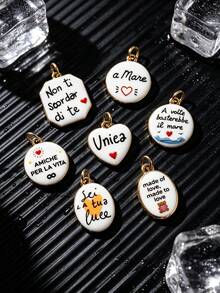 1pc 18K Gold Plated Stainless Steel Heart & Round Pendant With Italian Proverb Letter, DIY Bracelet Or Necklace Handmade Kit, Gift - Pendants - View 6