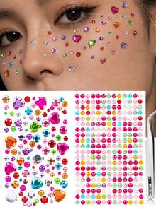 2/4 Sheets Love Square Flower Face Sticker, Stage Makeup Decal, Self-Adhesive Glue-Free Eye Makeup Rhinestone Decoration, Suitable For Holidays, Parties And Events, Nail Art Decoration, Concert Look, Create Clear Atmosphere Makeup Look - Multicolor - View 14