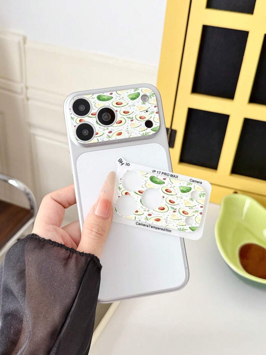 1pc Camera Lens Protector Film Stylish Full‑Wrap Lens Decor Film 9H Hardness Compatible With IPhone 18 17 Pro Max Accessories Back Lens Anti Fall Explosion Proof Bubble Free Automatic Adsorption Easy Installation Scratch-Resistant Cute Avocado Stamp Printed Protector Film Accessories