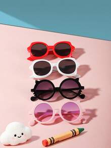 1set 4pcs Kids 3‑8Y Oval & Round PC Stylish Glasses, Cartoon Cat Shape Frame, Cute Eyewear For Summer Party Daily Wear With Glasses Box - Multicolor - View 13