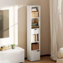 Boekenkast, boekenplank, opbergmeubel met lade, kast, open vakken, 30 x 24 x 158 cm, wit - A - Bekijken 4