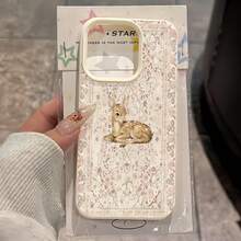 1件 白色霧面極簡鏡頭保護花卉鹿紋手機殼，適用於 iPhone 16 Pro Max/17/16/15/14 Plus/13/12/11/Air 及系列機型 - 彩色 - 查看 2