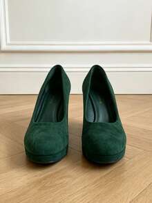 Women's Thick Sole Pointed Toe Solid Color Commute Party Fashion High Heels - Green - View 3