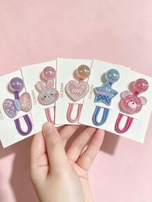 10PCS Cute Sparkly Glitter Cartoon Hair Ties For Little Girls, Bear Rabbit Heart Star Design Elastic Hair Bands, Princess Style Kids Hair Accessories - Multicolor - View 9