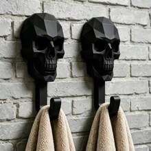 2/4 Peças Ganchos de Parede em Estilo Gótico com Cabeça de Caveira, Design Realista de Relevo Majestoso e Misterioso, Ganchos para Pendurar Chaves, Bolsas, Chapéus e Lenços, Adequado para Entrada, Banheiro e Quarto. - A - Visão 3