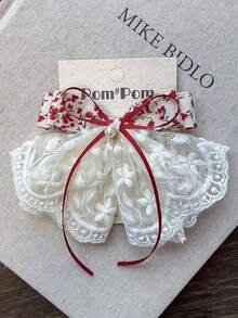1 buah/4 buah Jepit Rambut Ekor Kuda Wanita Elegan Motif Bunga Mewah dengan Pita Renda dan Mutiara - MultiWarna - View 3
