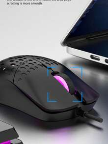 Wired RGB Colorful Glowing Hollow Gaming Mouse For Computer - White Gray - View 7
