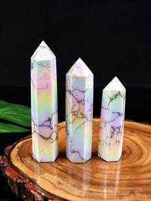 Colorful Craft White Turquoise Hexagonal Prism Rainbow Halo Single Point Crystal Tower Home Decor Healing Stone - Colored Turquoise Pillar - View 9