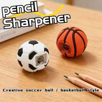 1pc Creative Football/Basketball Shaped Pencil Sharpener, PVC Material, Mini Single Hole Pencil Sharpener, Back To School